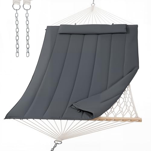 SUNCREAT Hammocks for Outside, Two Person Hammock for Patio, Garden, Porch, Outdoor, Dark Grey - color: A-dark Grey