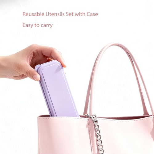 Utensil set Travel Silverware with Case, 2 Sets Reusable Utensils Set with Case, Wheat Straw Utensils for Lunch Box Accessories, Camping Utensils for Work Lunch or Daily Use (Purple) - color: Purple