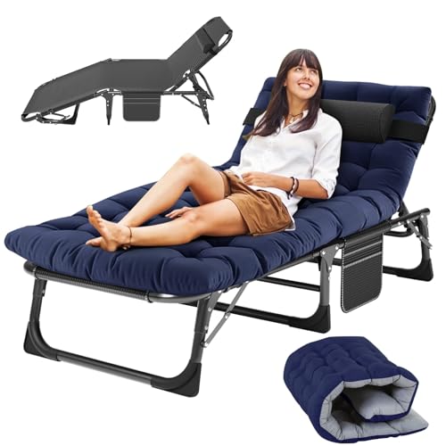 Slsy Sleeping Cots for Adults, 5-Position Folding Chaise Lounge Chairs Outdoor, Portable Folding Bed Cot Lounge Chair for Beach Lawn Camping Pool Sun Tanning - color: Indigo
