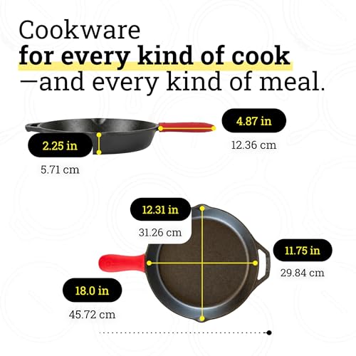 Lodge Seasoned Cast Iron Skillet 12 Inches - Quality Frying Pan for the Stove, Oven, Grill & Campfire - Includes Silicone Hot Handle Holder - Non-Toxic, Nonstick & Long-Lasting - size: 12 inch + Hot Handle Holder