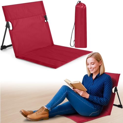 Jetec Foldable Floor Backrest Chair Portable Camping Chair with Storage Bag Light Weight Lazy Seat for Indoor Outdoor Bed Ground Park Lawn Concerts Beach Hiking - color: Red, size: Regular