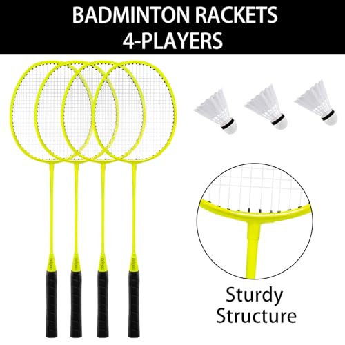 Zdgao Volleyball and Badminton Combo Set for Backyard - 20FT/32FT Volleyball/Badminton Net with Adjustable Height Pole,Anti-Sag System,Volley Ball, Badminton Racquets,Boundary Line and Carry Bag - color: Yellow, style: 32FT Volleyball/Badminton Net