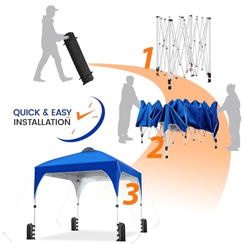 Yaheetech 8x8 Pop Up Canopy Tent with Vent, Easy Set Up Tent, Instant Sun Shelter Canopy with Wheeled Bag, 4 Sandbags, 8 Stakes & 4 Ropes, for Parties, Beach, Outdoor, Blue - color: Blue, size: 8x8