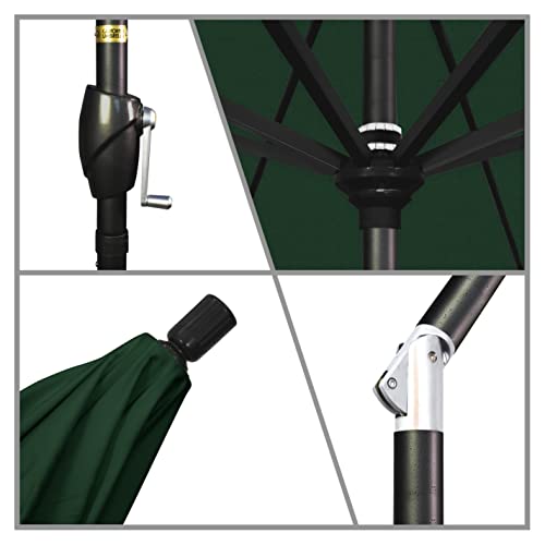 California Umbrella 9' Round Aluminum Market Umbrella, Crank Lift, Push Button Tilt, Black Pole, Hunter Green Olefin - color: Hunter Green