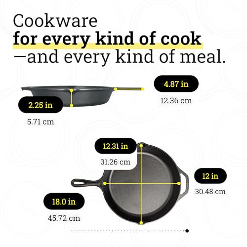 Lodge Seasoned Cast Iron Skillet 12 Inches - PFAS-Free, Non-Toxic Cookware - Use with an Oven, Stove, Grill, or Campfire - Naturally Non-Stick & Oven Safe - size: 12 Inch (1 Count)