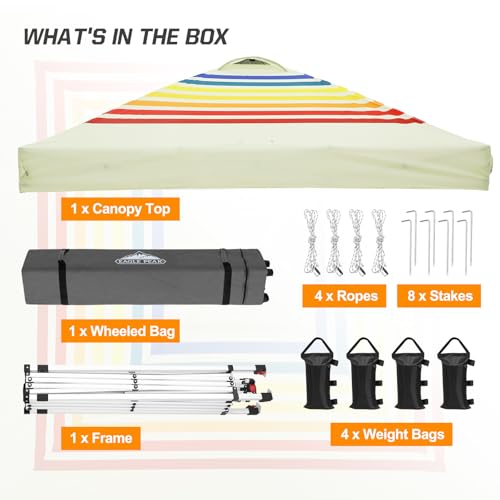 EAGLE PEAK Pop Up Canopy Tent with Wheeled Carry Bag, 8 Stakes, 4 Ropes, 4 Weight Bags, Easy Set Up Tent Canopy, 10x10 ft, 100sqft of Shade, Retro Stripe Tan - color: Retro Stripe Tan, size: 10x10