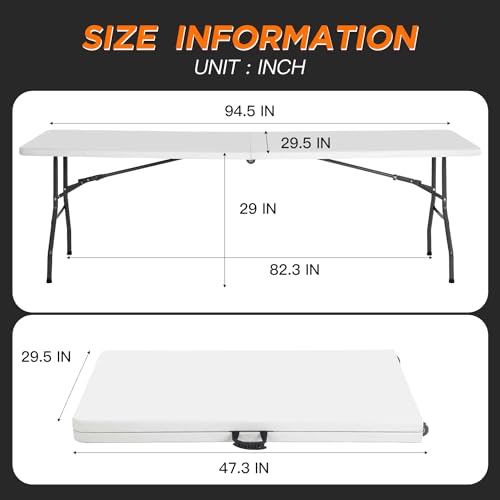 BestOffice 8FT Picnic Table Folding Table Camping Table Plastic Table Fold Up Table Lock for Party Event,White - color: White, size: 8 FT 29"x94"