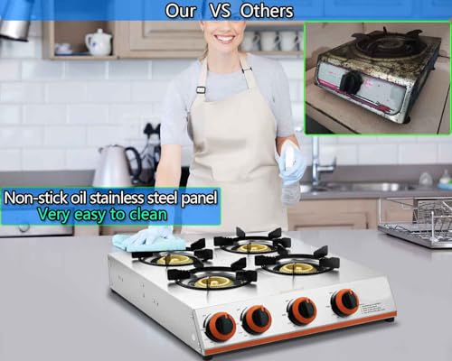 Horynar Propane Stove 4 Burner,Gas Stove Auto Ignition, 41,000 BTU Propane Burner Thickened Stainless Steel,Very Sturdy, Easy to Clean, LPG for Outdoor Cooking, RV, Emergency