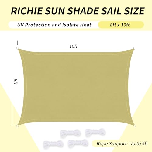 RICHIE Upgrade 8'x10' Sun Shade Sail Rectangle Canopy, Water Resistant & UV Block Sunshade for Outdoor Patio Lawn Beach Garden Carport Backyard Deck Pergola, Sand - color: Sand, size: 8'x10', style: Rectangle