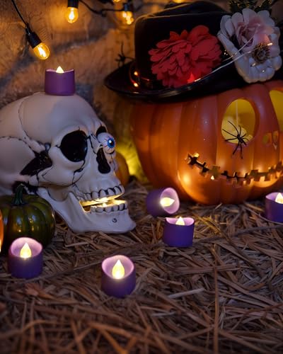Homemory Purple Tea Lights Candles Battery Operated, 200+Hour Flameless Flickering Fake Electric LED Colored Tealights Candles for Party, Wedding, Halloween, Mardi Gras, Holiday Decor, 12-Pack - color: Purple, size: Pack of 12