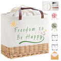 Wicker Picnic Basket for 2 Person, Folding Picnic Basket Set with Waterproof Lining,Canvas and Willow Picnic Hamper with Utensils，for Outdoor, Camping, Beach，Wedding Gifts - size: Rectangle with Tableware
