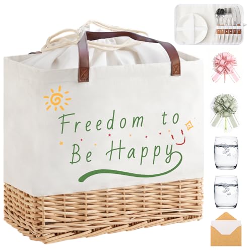 Wicker Picnic Basket for 2 Person, Folding Picnic Basket Set with Waterproof Lining,Canvas and Willow Picnic Hamper with Utensils，for Outdoor, Camping, Beach，Wedding Gifts - size: Rectangle with Tableware
