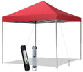 10x10ft Pop Up Canopy Tent 1-Person Setup Outdoor Instant Sun Shelter Straight Legs with Wheeled Carry Bag, Guylines, Stakes - Red - color: Red