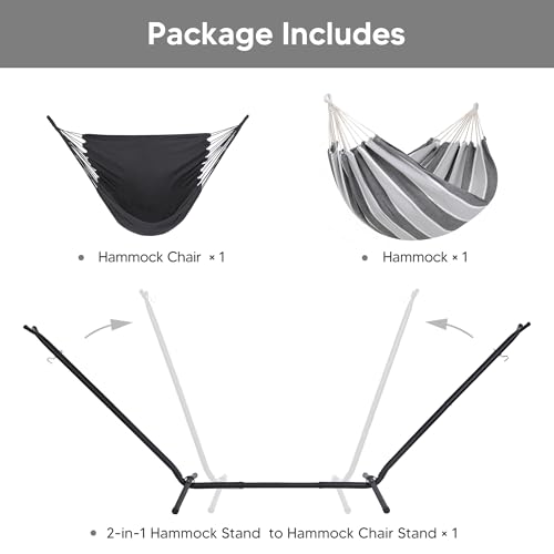 SUNCREAT 2-in-1 Convertible Backyard Fabric Hammock with Stand, Large Hammocks for Outside, Light Gray & Dark Gray - color: A-light Gray & Dark Gray