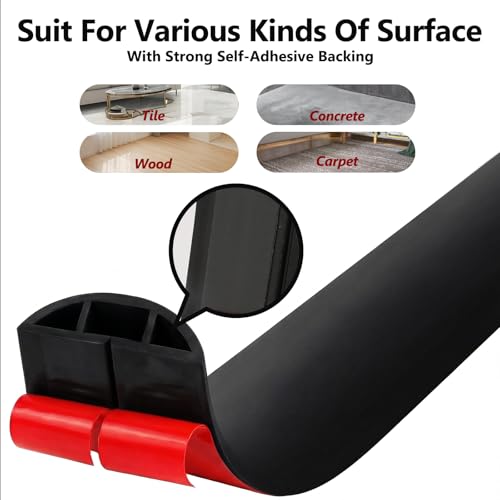 4FT Floor Cord Cover,Black Cable Protector,Self Adhesive Hide Extension Cords,Prevent Cable Trips for Offices, Gyms,Cavity: 0.39"(W) x 0.27"(H) - size: 4FT black