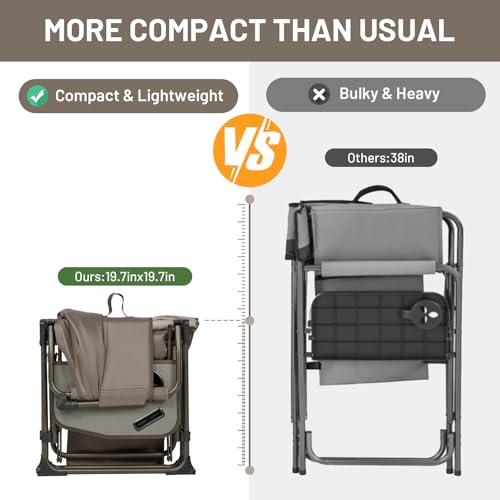Timber Ridge 2 Pack Aluminum Camping Directors Chair with Side Table Pocket, Portable Folding Heavy Duty Lawn Chair for Fishing Trip Picnic Concert Outdoor 400lbs, Tan - color: Tan-2 Set