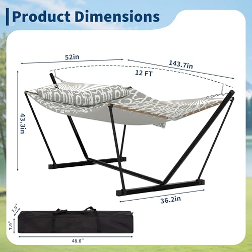 2 Person Double Hammock with Adjustable Steel Stand & Pillow, Heavy Duty Portable Outdoor Hammock Set, MAX 450 LBS Weight Capacity for Patio, Garden, Beach, Backyard - color: V-light Gray Textured