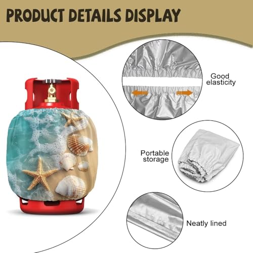 Propane Tank Covers 20lb Starfish Outdoor Heavy Duty Waterproof Windproof Blue Gas Tank Cylinder Cover with Elastic Brand Dress up Your Gas Grill, Fits Standard 20lb Cylinder - color: Starfish Blue