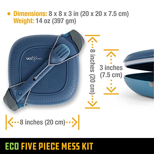 UCO Recycled ECO 5-Piece Camping Mess Kit with Bowl, Plate, Switch Spork Utensil Set - color: Ocean Blue