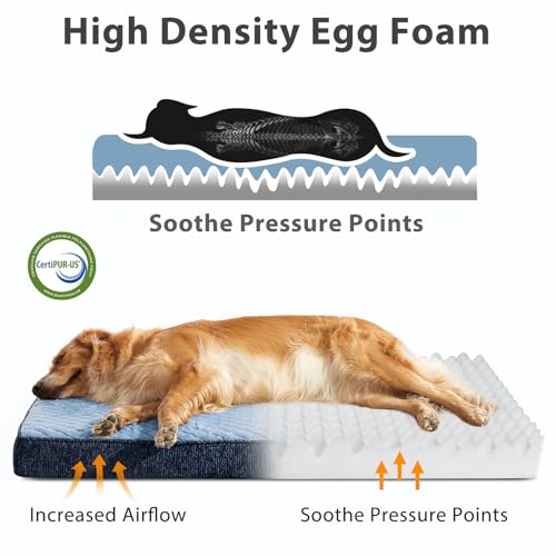 JOEJOY Orthopedic Medium Dog Bed, Washable Dog Crate Bed Medium Sized with Removable Cover, Egg Memory Foam Pet Beds, Blue, 29"x18" - color: Blue, size: M(29"x18")