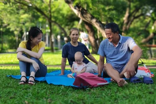 Orga'Neat Pocket Picnic Blanket, Beach Mat Waterproof Sandproof, Compact Lightweight Small Tarp for Camping, Hiking, Backpacking, Festival, Travel, Foldable in Bags (Blue/Grey, 55"x60") - color: Blue/Grey, size: 55"x60"