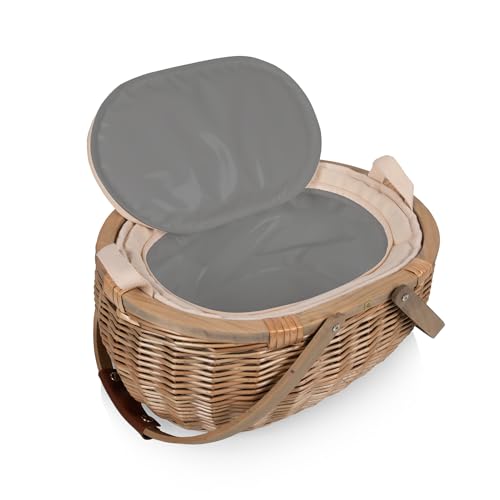 PICNIC TIME Sequoia Picnic Basket with Cooler Compartment, Woven Picnic Basket with Removeable Cooler Bag, Vintage Wicker Picnic Basket, (Beige)