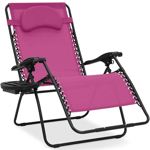 Best Choice Products Oversized Zero Gravity Chair, Folding Outdoor Patio Lounge Recliner w/Cup Holder Accessory Tray, Pillow - Hot Pink/Black - color: Hot Pink/Black