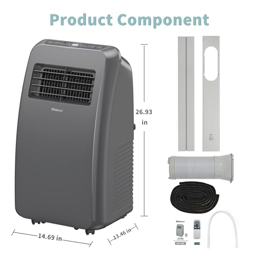 Shinco 8,000 BTU Grey Portable Air Conditioner - 3-in-1 Cool/Dehumidifier/Fan for Rooms Up to 350 sq.ft, Remote Control & 24H Timer, Compact AC Unit for Bedroom/Office - color: SPF2-Grey-Standard, size: 8000 BTU