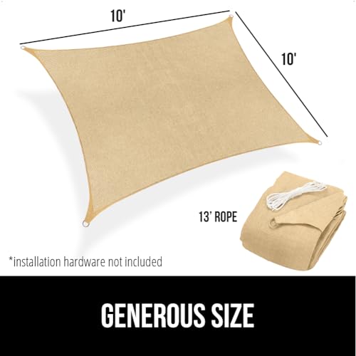 GORILLA GRIP Heavy Duty Sun Shade, UV Protection Fade Tear and Rust Resistant Rectangle Sunshade Canopy, Curved Edges Blocks Sunlight, Breathable Sail, Outdoor Patio, Lawn Garden 10x10 FT Sand - color: Sand, size: 10' X 10', style: Rectangle