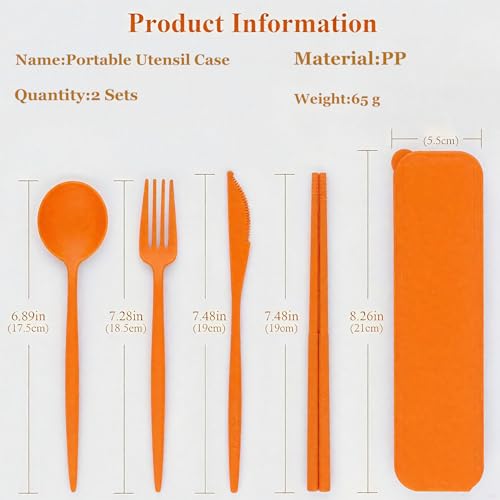 6 Sets Wheat Straw Travel Utensils Set, Reusable Cutlery with Case, Portable Camping Flatware Spoon Fork Knife for Lunch, Picnic & Office