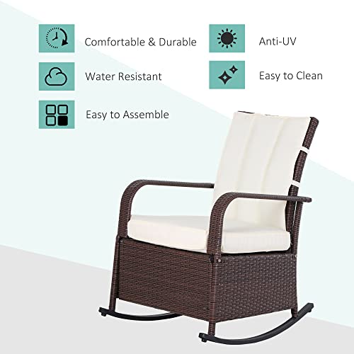 Outsunny Wicker Outdoor Rocking Chair, Patio Recliner with Adjustment Backrest, PE Rattan Lounge Chair with Adjustable Footrest and Cushions for Garden, Backyard, Porch, Beige - color: Multi Color