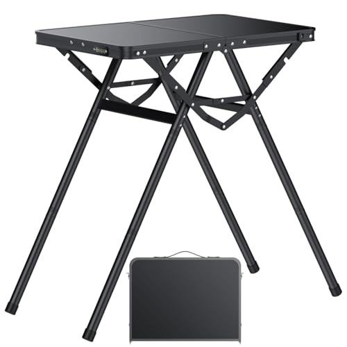 JiGiU Folding Table with Metal Mesh Desktop, Grill Table Camping Table with Carry Handle Adjustable Height (9.7", 28", 18.8"), 180lbs Weight Capacity Outdoor Table for Camp, Cooking, BBQ, RV, Picnic