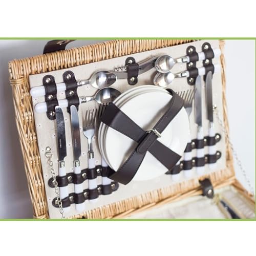 Wicker Picnic Basket for 2, Complete Picnic Set with Insulated Cooler Bag, Waterproof Picnic Blanket, Cutlery Set, Wine Glasses & More – Ideal for Outdoor Dining(4 Person Picnic Basket) - color: 4 Person Picnic Basket