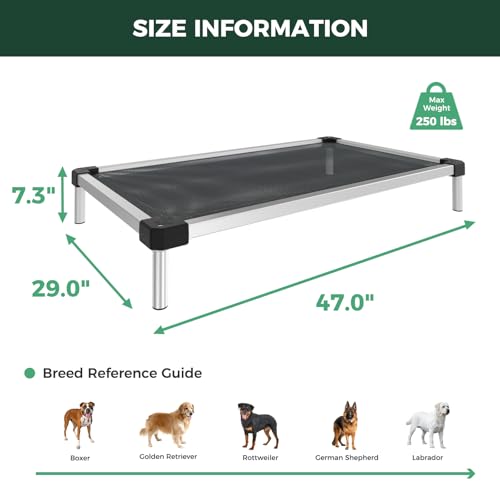 FXW TitanNest Chew-Proof Elevated Dog Bed, Raised Cot for Indoor/Outdoor/Camping Use, Durable & Waterproof Cooling Pet Bed for Large Dogs, 47.0" L x 29.0" W x 7.3" H, Black - size: Large Dog (47.0"l X 29.0"w X 7.3"h)