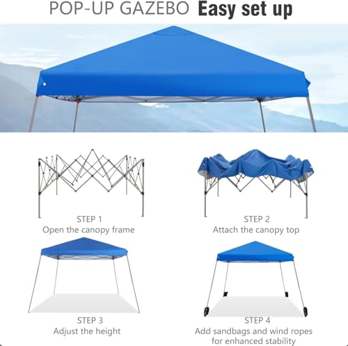 MFSTUDIO 12x12 Pop up Canopy Tent, Gazebo Shelter Sun Shade Canopies Patio Portable Popup Tents Easy Setup Waterproof with 9x9ft Top, for Beach,Parties,Picnics - color: Blue, size: 12x12ft