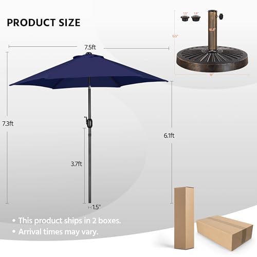 Yaheetech 7.5FT Patio Umbrella Outdoor with Heavy Duty Base Included,Table Umbrella with Push Button Tilt and Crank, UV Protection Waterproof for Yard/Outdoor/Wedding Parties and Events - Navy Blue - color: Navy Blue, size: 7.5FT