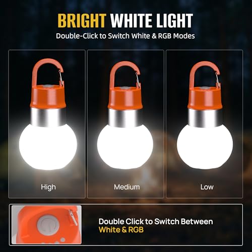 3-Pack Rechargeable LED Camping Lanterns, Mini Tent Light with 10 Modes & Hanging Clip, IPX5 Waterproof Small Outdoor Ambient Lighting for Hiking, Emergency, Fishing (Mixed Colors