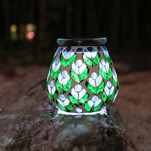 Afirst Mosaic Solar Lanterns Outdoor - Glass Hanging Solar Lights Hollow Out Waterproof Table Lamp Outdoor Decorative for Garden, Patio, Holiday Party Outdoor Decoration - style: Peacock