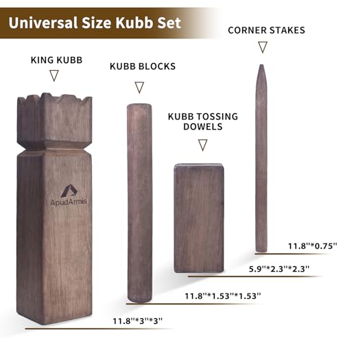 ApudArmis Kubb Yard Game Set, Viking Chess Outdoor Clash Toss Yard Game with Carrying Case - Rubber Wooden Backyard Lawn Games Set for Teenagers Adults Family - color: Brown