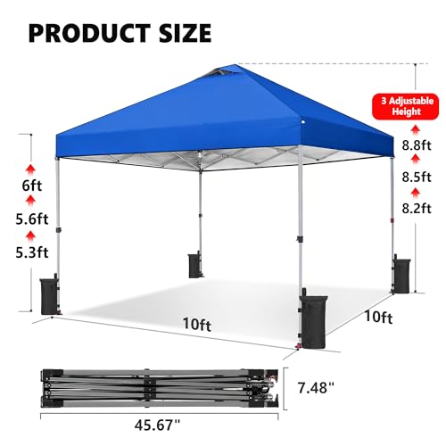 OLIXIS 10x10ft 1-Person Pop Up Canopy Tent, Heavy Duty One Push Setup Portable Outdoor Shelter for Beach Events Camping with Rolling Carry Bag, Navy Blue - color: Navy Blue, size: 10 x 10 FT(one push)