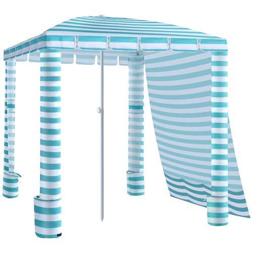 Umineux Beach Cabana - 6FT Beach Canopy with Side Wall, Easy Setup Beach Tent Sun Shelter, Waterproof Tent - Portable Shade for Whole Family (Green Stripes) - color: Green Stripes, size: 6ft