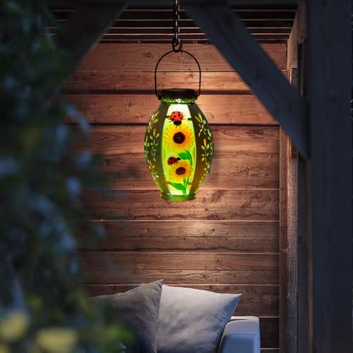 STARSOUL Solar Lantern Outdoor Waterproof, Hanging Solar Lantern for Patio Garden Yard Decor, Sunflower Garden Decor, Sunflower Gift for Women - color: Sunflower