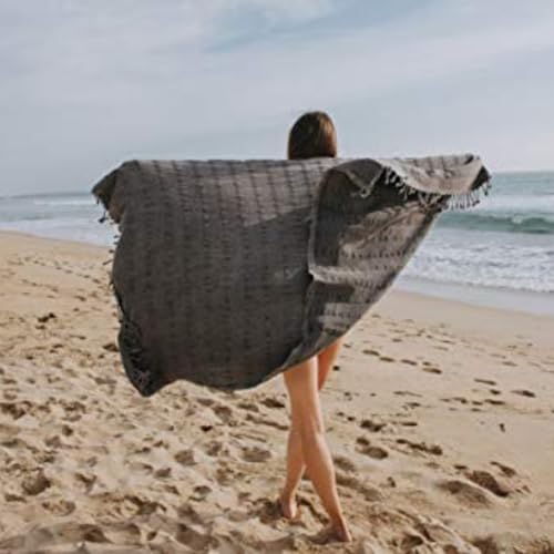 InfuseZen Stonewashed Turkish Bath & Beach Towel –100% Organic Turkish Cotton - Soft, Lightweight, Absorbent - Quick Dry, Sand Free - Swim, Pool, Shower, Travel - Peshtemal, Hammam Spa Towel - Black - color: Black