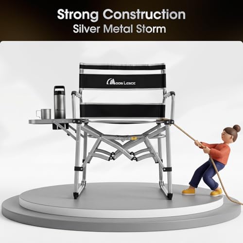 MOON LENCE Directors Camping Chair, Heavy Duty,Oversized Portable Folding Chair with Side Table for Beach, Fishing,Picnic,Lawn,Outdoor Event (Black, 2PCS) - color: Black Grey-2 Set