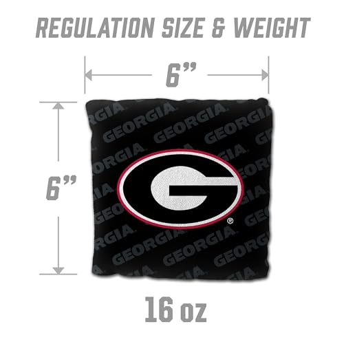 YouTheFan Officially-Licensed NCAA Set of 4 Cornhole Bags - All Weather Regulation 6” x 6” Size - 16oz Weight - Designed in USA - color: Georgia Bulldogs - Black