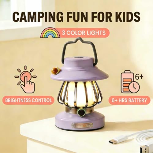 Kids Camping Light Set - Rechargeable Lantern & Motion Sensor Headlamp with USB-C Charging, 3 Color Dimmable Night Light for Boys Girls Indoor Outdoor Adventures (Purple) - color: Purple Camping Gear