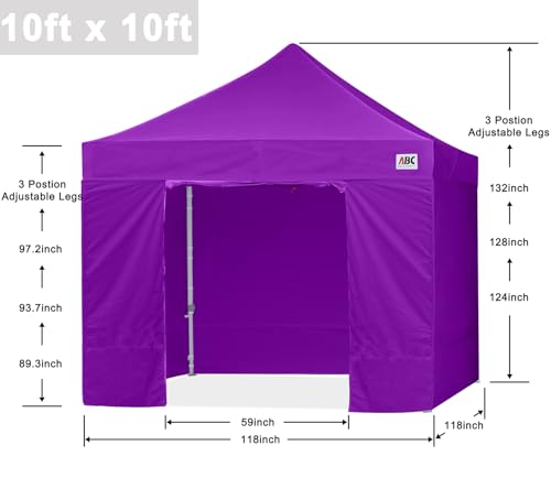 ABCCANOPY Easy Pop Up Canopy Tent with Sidewalls 10x10 Commercial -Series, Purple - color: purple, size: 10X10