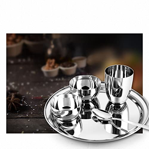 Stainless Steel Dinnerware Set of 32 Pcs (Dinner Plates, Cups, Dishes, Bowls) Metal Dinnerware Sets, Dishwasher Safe, Reusable Dinner Set for Home Kitchen Camping - Service for 4