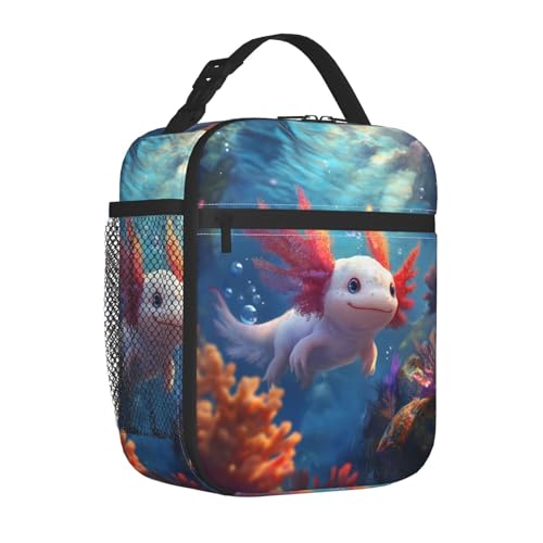 Axolotl Lunch Box Insulated Lunch Bag for kids Girls Boys Women,Reusable Lunch Box Containers for Women Men,Durable Cooler Tote Bag Lunchbox for Office/School/Picnic - color: Axolotl02