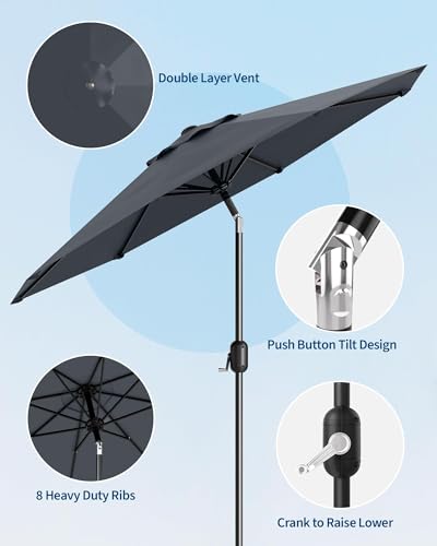 GarveeLife Outdoor Patio Umbrella, Table Market Umbrella with Push Button Tilt and Crank, 8 Sturdy Ribs UV Protection Waterproof for Garden, Deck, Backyard, Pool - color: Gray, size: 9FT